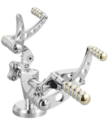 forward controls vintage with round holes for evo type softails polished brass & polished aluminum