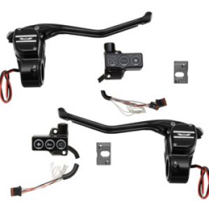 black radial hand controls kit with cable clutch – can bus switches – with ignition switch for 2011-17 softails and 2012-17 dynas