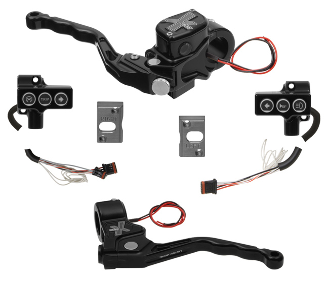 hand controls RR90X radial brake master cylinder, cable clutch, switches – CAN Bus B for 2016-up Softails, 2014-up Sportsters keyless ignition – black