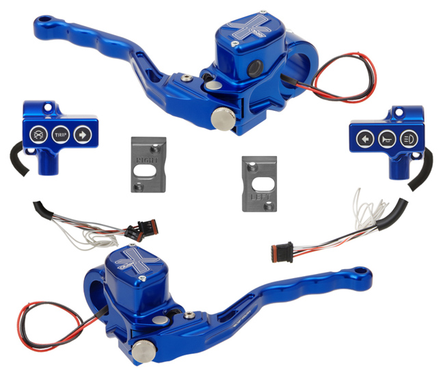 hand controls RR90X radial brake master cylinder, hydraulic clutch, switches – CAN Bus A for 2011-17 Softails, 2012-17 Dynas – blue